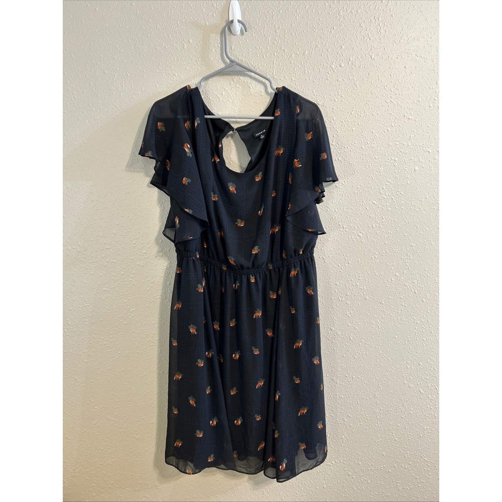 Torrid Womens Fox Print Chiffon Skater Dress Cold Shoulder Black Plus Size 2